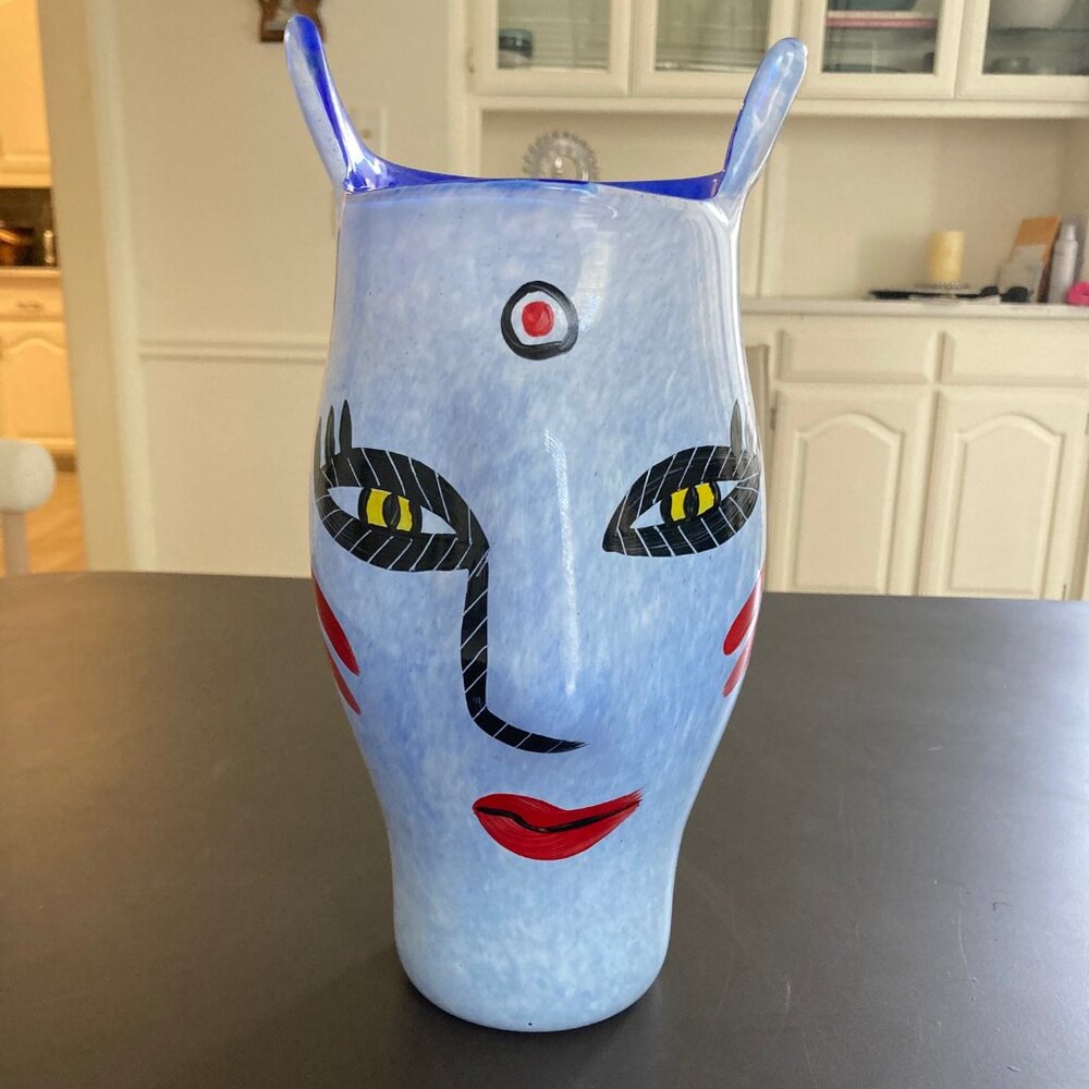 Kosta Boda Signed Ulrica Hydman Vallien Open Minds Head Vase Swedish Full Size